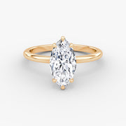 Marquise Cut - Plain Band - Classic Engagement Ring- 14 K Gold